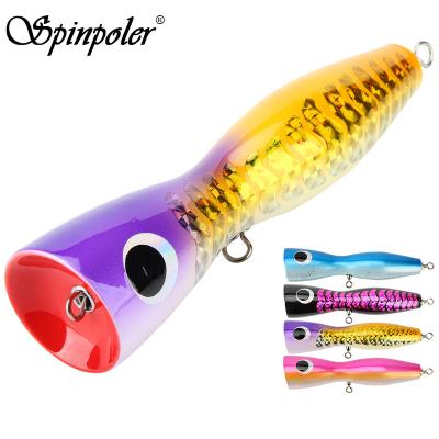 China Spinpoler Fishing GT Popper Tuna Surface Floating Topwater Wooden Seawater Bait For Saltwater Boat Fishing Tackle 7-0401 Snap Cast Wooden Fishing Lure for sale