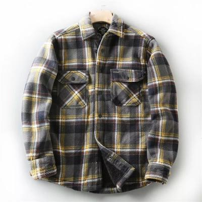 China QUICK DRY Plaid Mens Flannel Jacket Quilted Striped Flannel Shirt Jacket For Men for sale