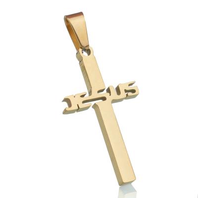 China High Quality Religious Stainless Steel Rosary Accessories Jesus Crucifix 30x20mm Gold Plated Cross Pendant for sale