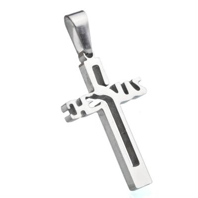 China High Quality Stainless Steel Religious Jesus Crucifix 30x20mm Rosary Accessories Silver Cross Pendant for sale