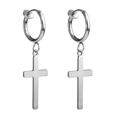 China Religious Women Cross Earrings Fashion Silver Earrings Stainless Steel Betrayal Clip Earrings for sale