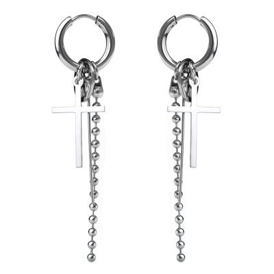 China Religious Pairs of Cross Earrings Dangle Hinged Cross Earrings Stainless Steel Circle Hoop Earrings for Men and Women for sale