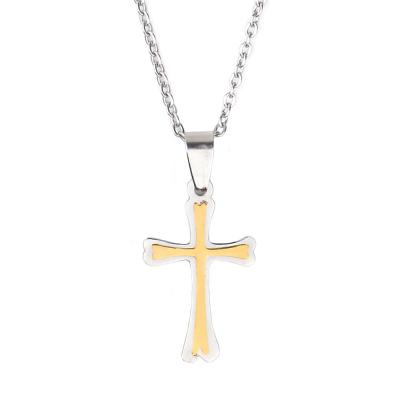 China Double Layer Cross 29x18mm Stainless Steel Fashion Gifts Religious Gold Silver Pendant Necklace for sale