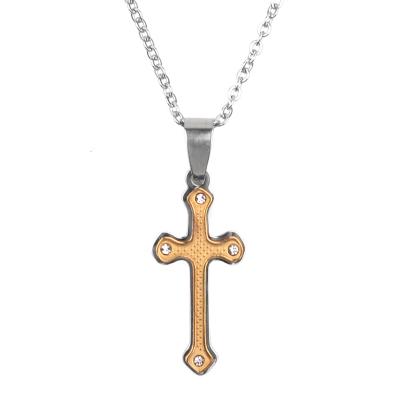 China Men's Religious Religious Zircon Women's Style Stainless Steel Cross Pendant Necklace 33x15mm for sale