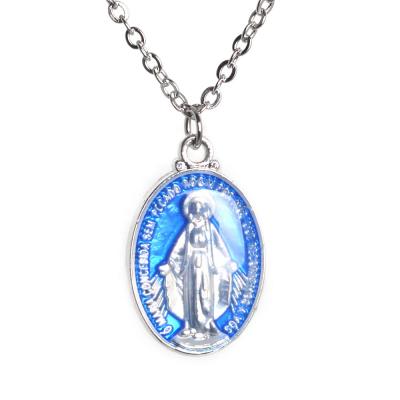 China Fashion Stainless Steel Virgin Mary 17mm Alloy Religious Pendant Silver Religious Chain Necklace for sale