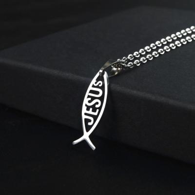 China High Quality Silver Religious Jesus Fish Pendant Men Women Stainless Steel Necklace for sale