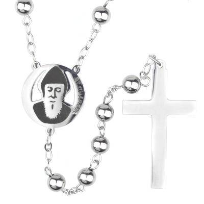 China Religious Religious Stainless Steel Cross Necklace with St Charbel 6mm Beads Catholic Rosary for sale