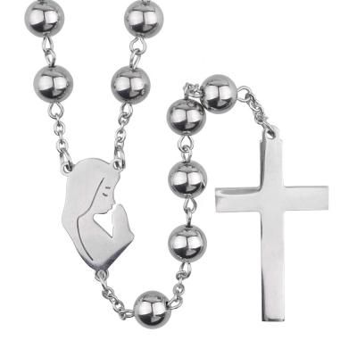 China Rosaries Religious Catholic Religious Rosary Prayer Beads Stainless Steel 8mm Cross Necklace for sale