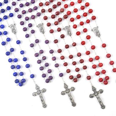 China Madonna Rosary Chain Necklace Glass Beads Women 8MM Religious Men Catholic Rosary Centerpiece for sale