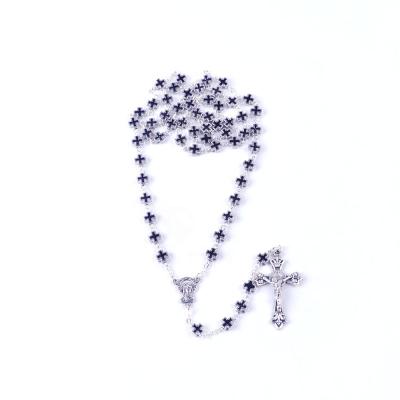 China Religious Style Alloy Metal Wearing Cross Beads Catholic Chain Rosary Necklace Rosary for sale