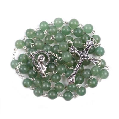 China Religious Aventurine 8mm Beads Green Jade Rosary Chain Necklace Religious Gifts Natural Stone for sale