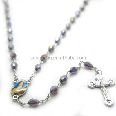 China Crystal Measles Beads Rosary Religious ab color Religious Catholic Rosary Necklace for sale