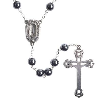 China Catholic Holy Water Soil 8mm Hematite Beads Jerusalem Cross Holy Women Men Religious Rosary for sale