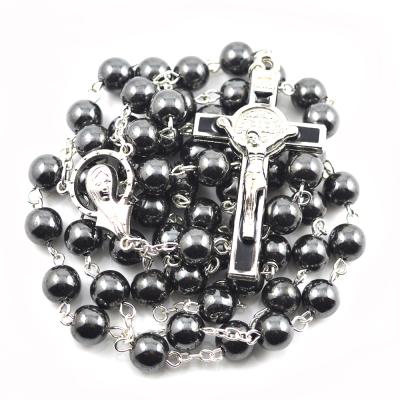 China Color Will Not Fade The Stones Catholic Rosary Hematite Silver Stainless Steel Men's Rosaries Gift for sale