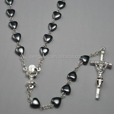 China Religious rosary, religious rosary, heart rosary hematite, peach heart necklaces for sale