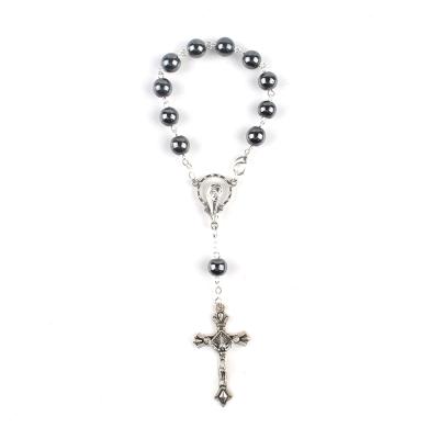 China Chain Link Won't Easily Break Catholic Gift One Decade Rosary Saint Mary Natura Stone Car Rosary For Rear View Mirror for sale