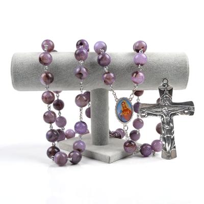 China Religious Purple Agate 18mm Acrylic Beads Alloy Cross Catholicism Large Religious Wall Rosary for sale