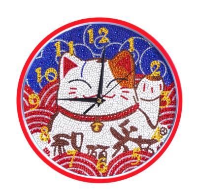 China Cartoon Luck Cat DIY Diamond Painting Clock Full Drill M-ZB-151 for sale