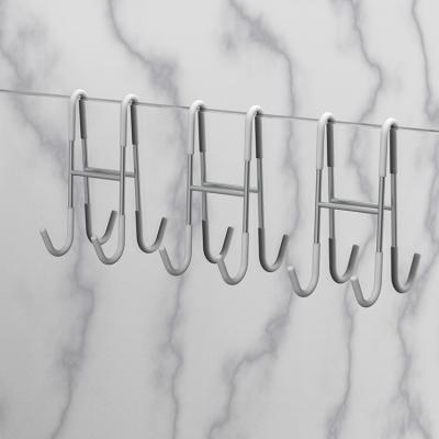 China Sustainable Metal Over The Door 4 Hooks Towel Hanger Shower Double Sided Over The Door Hooks For Clothes for sale