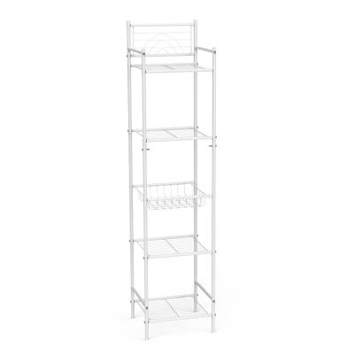 China Free Standing 5 Tier Laundry Metal Bathroom Wire Shelving Free Standing Bathroom Storage Shelf Unit for sale