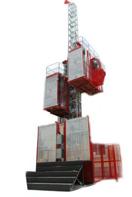 China Rode geschilderde SC200 materiaal gebouw Twin kooi Hoist 3.2 x 1.5 x 2,5 m Te koop