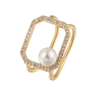 China Retro/Dating/Daily Custom Sense Geometric Square Ring Small By Pearl Ins Female Fresh Temperament Index Design for sale