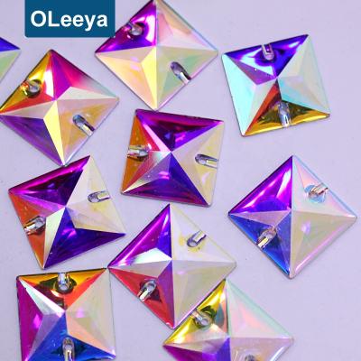 China OLeeya High Quality Hot Sale 13*17mm AB Resin Crystal Cosmic Stones Sew Flat Back On Rhinestones For Garment for sale