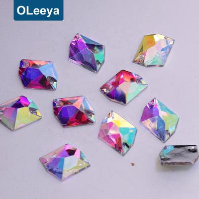 China OLeeya High Quality Hot Sale 16mm Resin AB Resin Triangle Crystal Gems Sew Flat Back Rhinestones On Shoes for sale