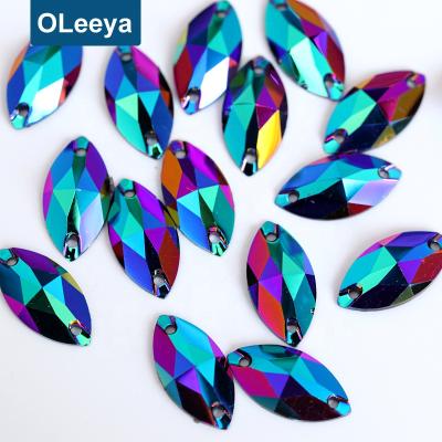 China OLeeya Flatback Factory Full 15 Colors 9*18mm Black Resin Flatback AB Shuttle Sew On Rhinestones for sale