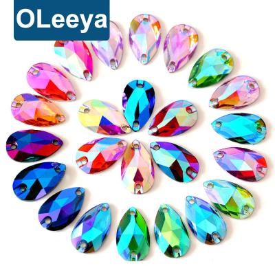 China Oleeya Flatback Multi Colors Teardrop Resin Sew On Rhinestones Flatback Sewing Rhinestones For Garment DIY Dress for sale