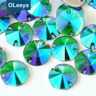 China Factory Price of Flatback 10mm Rivoli Shape Flat Back Rhinestone Green AB Resin Sew On Rhinestones For Fashion Bags for sale