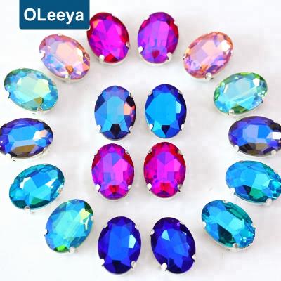 China Wholesale Colorful Pointback Sew On Gem 10*12mm Oval For Sew On Rhinestone With Claw For Wedding Dresses for sale