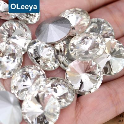 China Pointback Oleeya factory wholesale glass headed gemstones 12mm rivoli back rhinestone for clothing and shoes for sale