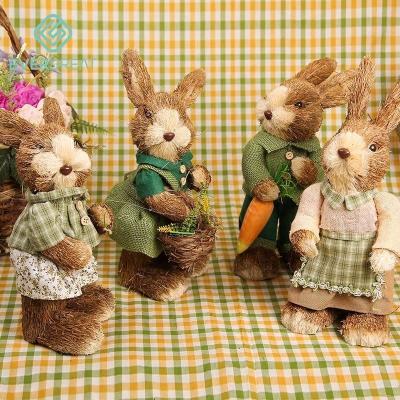 China Hay Easter Party Decorations Supplies 2022 Spring Easter Home Party Decoration Family Decoration Natural Straw Male And Female Rabbit for sale