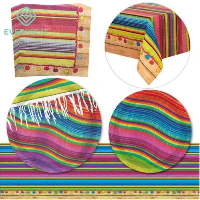 China Dinnerware Set Mexican Carnival Birthday Party Supplies Adult Shawl Tablecloth Tableware Decoration Paper Disposable Dinner Plate for sale