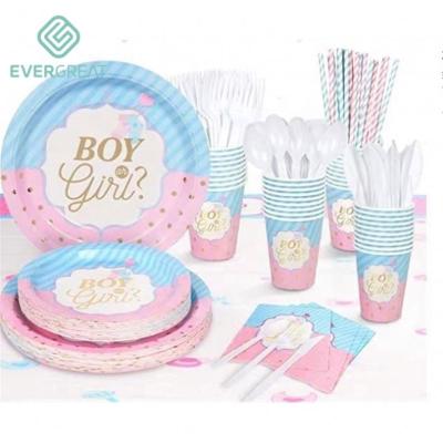 China Amazon Product Baby Shower Paper Gender Reveal Party Supplies Servings Plates Napkins Cups Boy or Girl Gender Reveal Party Tableware Set for sale