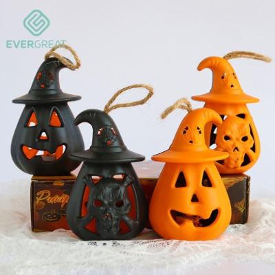 China Plastic Halloween Decoration For Home DIY Halloween LED Pumpkin Ghost Lantern Lamp Hanging Candle Light Scary Horror Props Kids Play for sale