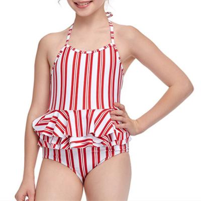 China Plus Size Children's New Simple Style Fashion Copy Striped Halterneck One-Piece Swimsuit for sale