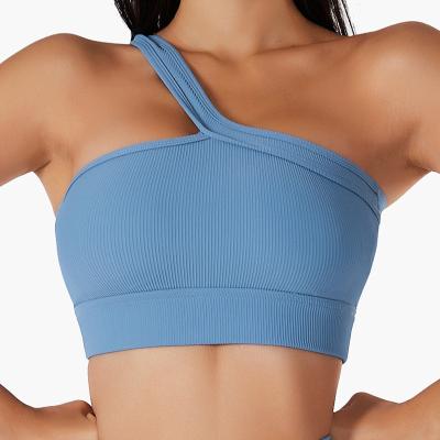 China New Design Breathable One Shoulder Women Yoga Wear Yoga Top Bra Women Fitness Gym Bra Elastic One Piece Cloth Crop Top for sale