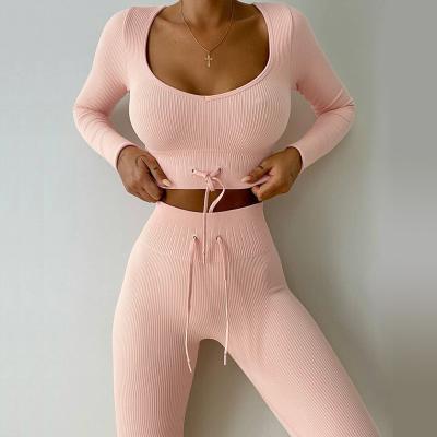 China Multicolor Newest Design Breathable Yoga Wear Women Tummy Control Two Pieces Gym Fitness Clothing Workout Set Female Yoga Set for sale