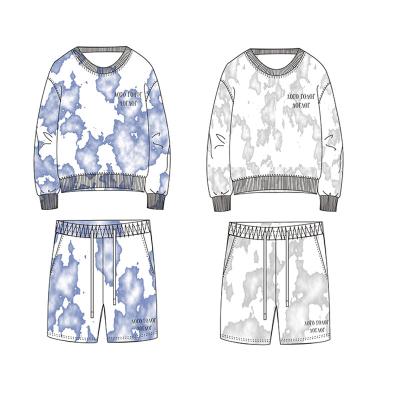 China ODM Breathable Gym Fitness Sets Spring And Summer Tie Dye Print Two Piece Suit Shorts Set Cropped Knitting Top Sexy Pullover Sweater Set for sale