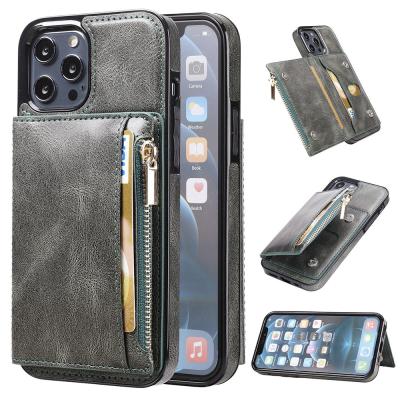 China Shockproof For iPhone13 Pro Case Mobile Phone Zipper Folding Leather Wallet Max Cell Phone Cases for sale