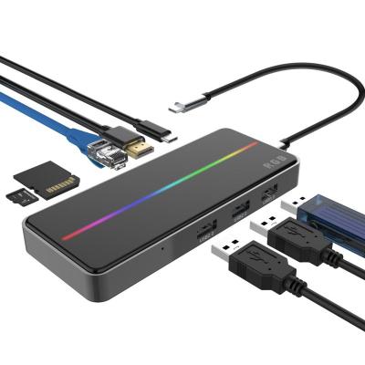 China Laptop PC 8-in-1 USB3.1 HDMI PD RJ45 Docking Station With RGB Type C USB C Dock for sale