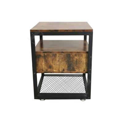 China Small industrial rustic metal wood sofa side tables (Others) adjustable living room and end tables with a drawe for sale