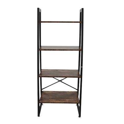 China Wholesale Modern Custom (Height) Adjustable Slanted 4 Tier Universal Bookshelf For Home Living Room Bookcase With Ladder for sale