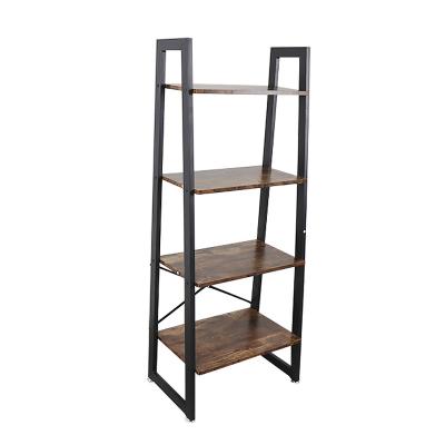 China Antique Vintage Wood Metal Shelf Bookcase Ladder (Height)Adjustable Living Room Furniture,Industrial Book Shelves Ladder for Library for sale