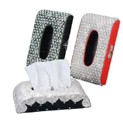 China Minimalist Leather Refillable PU Tissue Box Facial Tissue Holder Hotel Room Tissue Box With Pearl Diamond for sale