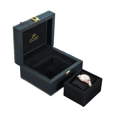 China Luxury Black Rigid PU Cardboard Paper Watch Box Logo Gift Display OEM Custom Packaging Storage Rigid Watch Cases Cases Custom Leather Watch Case for sale