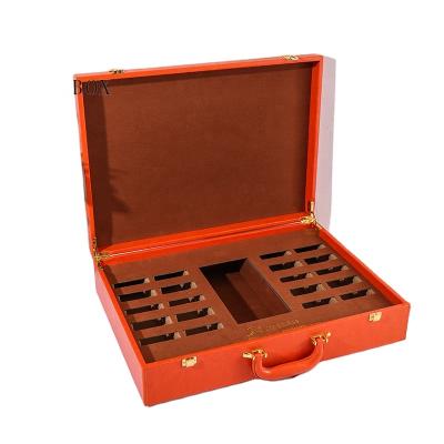 China Hot Selling Custom Leather Sample Box 2021 Orange Luxury Box for sale