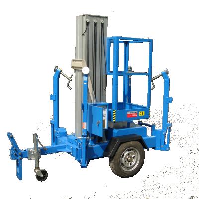 China Hotels Tow Double Mast Elevadora Plataforma Aluminum Alloy Aerial Platform Lift Electric Aerial Platform Trailer for sale